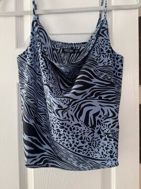 Nasty Gal Blue and Black Animal-Print Cami